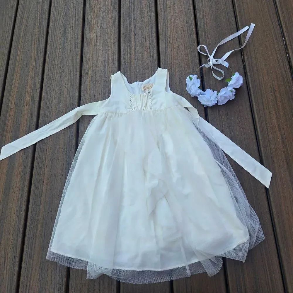 Heirloom by Polly Flinders cream white dress sz 4 flower girl communion